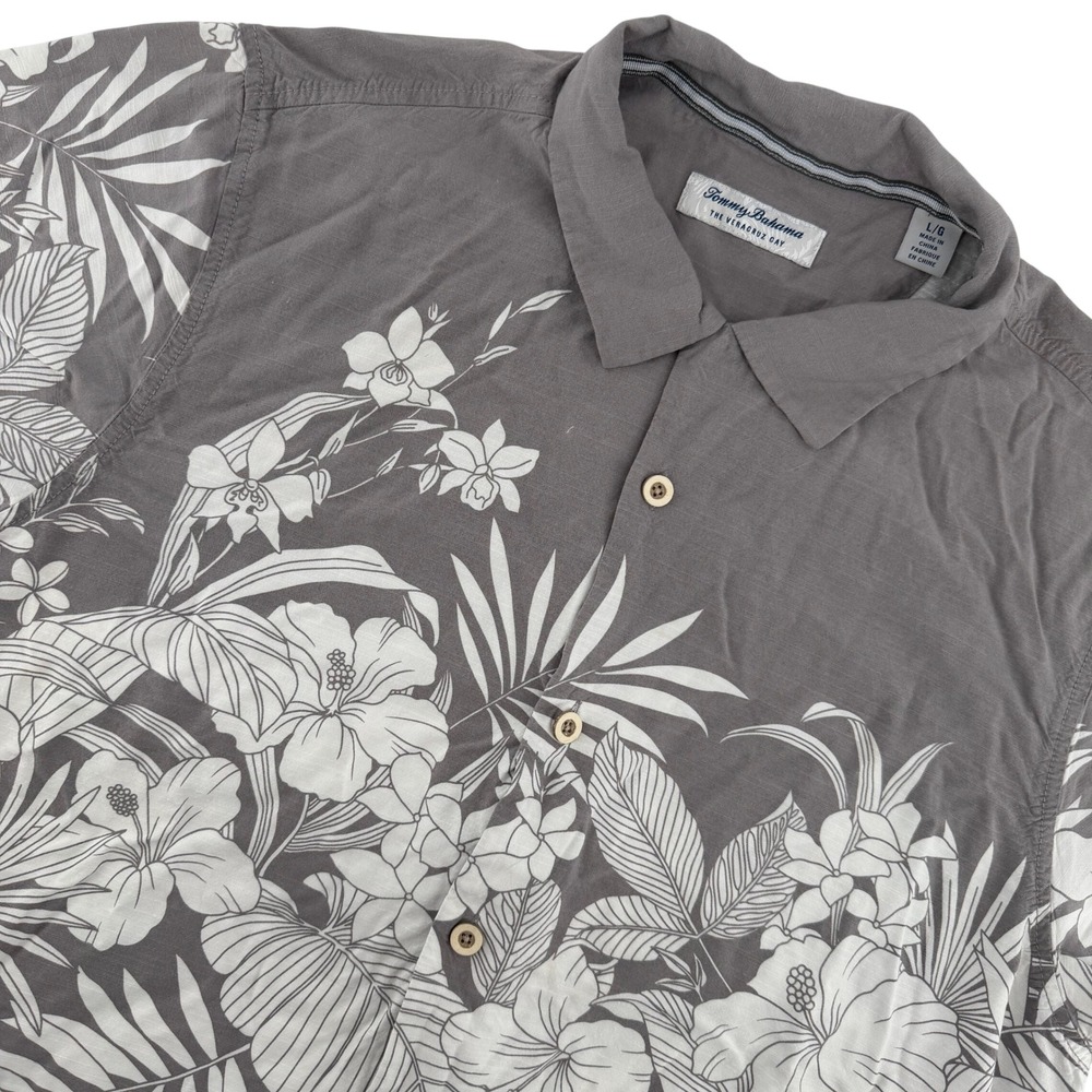 Tommy Bahama Men's L The Veracruz Cay Gray Floral Short Sleeve Button Up Shirt